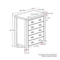 Commode haute pour adulte CorLiving Boston moderne en bois d'ingénierie à 5 tiroirs avec tiroirs emboîtables
