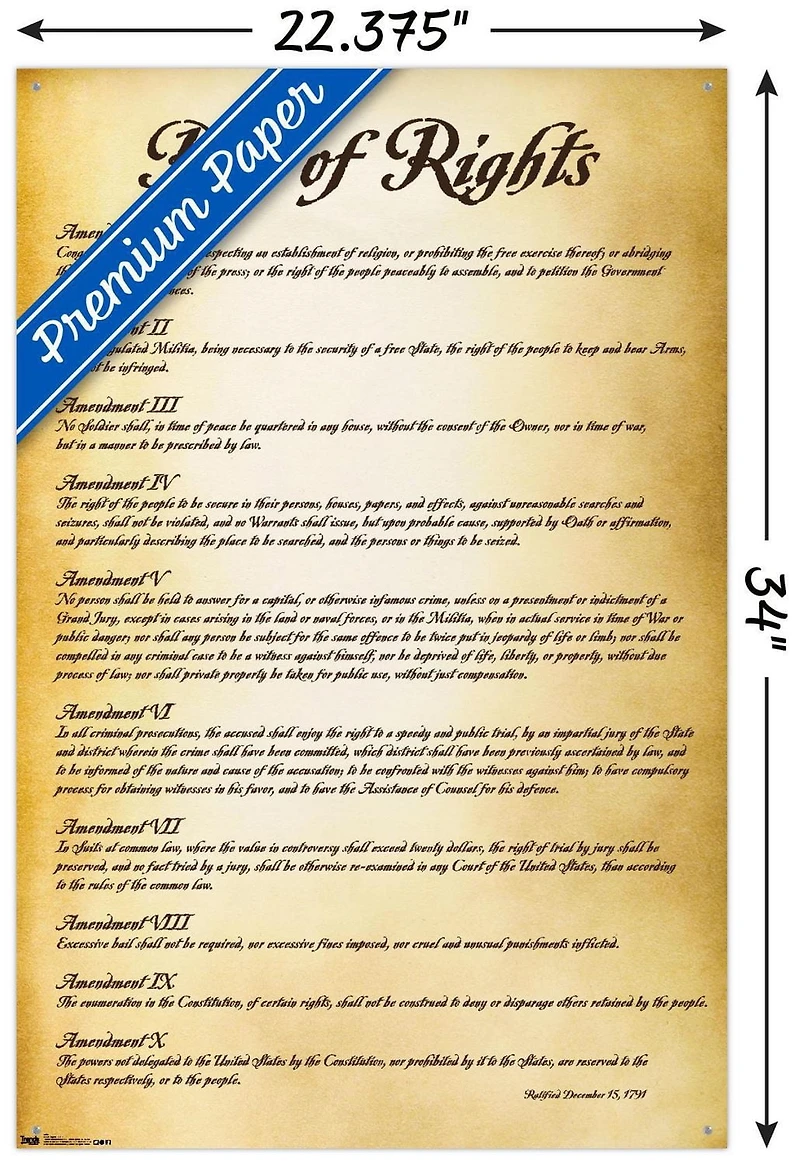 The United States of America - Bill of Rights Wall Poster, 22.375" x 34"
