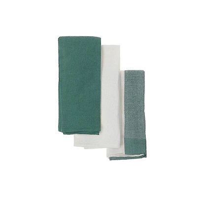 Kitchen Towel Set Of 3 PCs Block Print Waffle Green