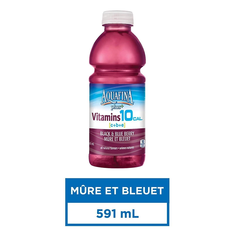 Aquafina Plus+ Vitamins Black and Blue Berry Vitamin Enhanced Water 591mL, Bottle, 591 mL