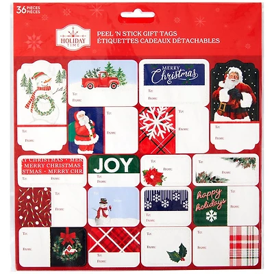 Étiquettes-cadeaux autocollantes rouges traditionnelles Holiday Time