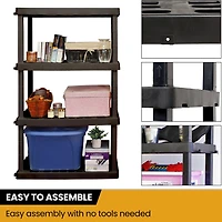 Hyper Tough Plastic Shelves Garage Shelf Basement Storage 4-Tier W36 x D18 x H56" Black Total Capacity 600 lb