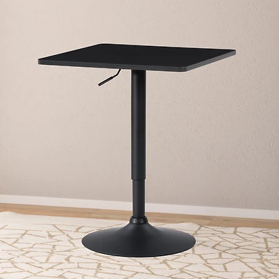 CorLiving Maya Square Engineered Wood Top Adjustable Height Swivel Bar Table with Metal Pedestal Base, Chrome/Black