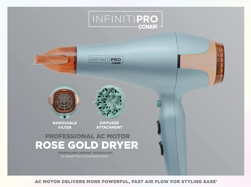Sèche-cheveux Infinitipro par Conair ®, rose doré, moteur à CA de 1875 Watt - cadeaux pour elle Sèche-cheveux
