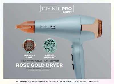 Sèche-cheveux Infinitipro par Conair ®, rose doré, moteur à CA de 1875 Watt - cadeaux pour elle Sèche-cheveux
