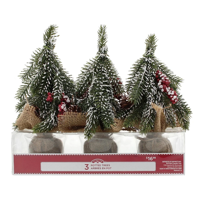 Paquet de 3 arbres de Noël avec bases en toile de jute Holiday Time