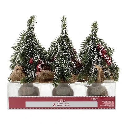 Paquet de 3 arbres de Noël avec bases en toile de jute Holiday Time