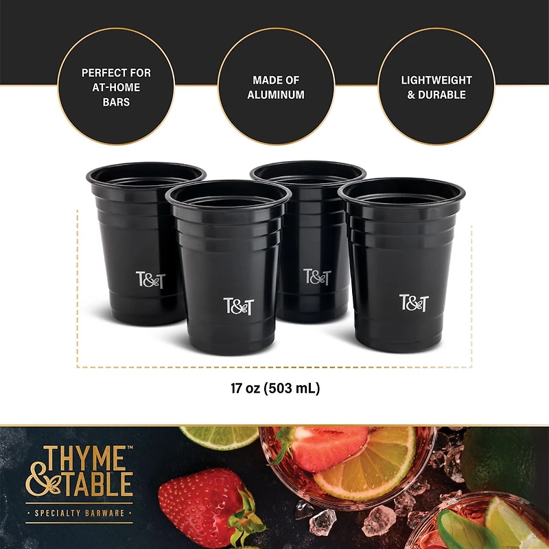 Thyme & Table Lot de 4 tasses à cocktail Noir ustensiles de bar