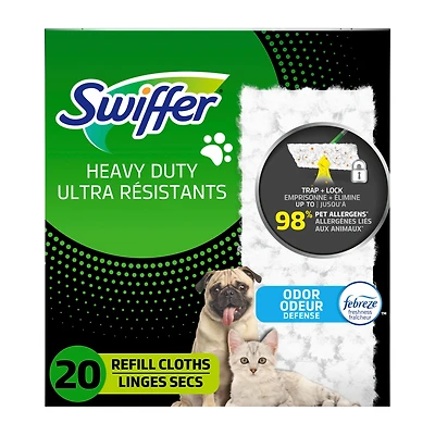 Recharges de linges secs multi-surfaces ultra résistants pour animaux domestiques pour balai Swiffer, pour balayer et nettoyer les planchers, fraîcheur Febreze, 20unités 20CT