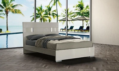 K-Living Latina Grey Lacquer Finish Double-Size Bed with One-Touch LED Light