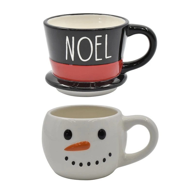 HOLIDAY TIME LOT DE 2 TASSES MOTIFS DOLOMITE BONHOMME DE NEIGE