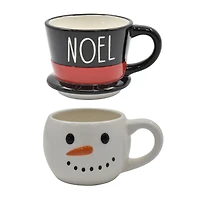HOLIDAY TIME LOT DE 2 TASSES MOTIFS DOLOMITE BONHOMME DE NEIGE