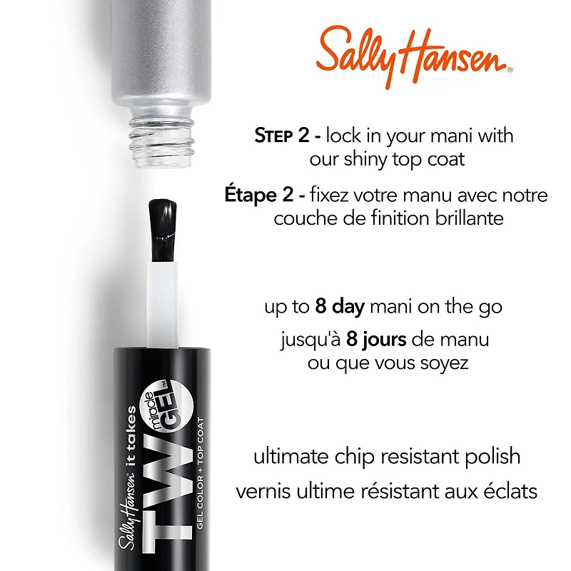 Sally Hansen - Miracle Gel™ It Takes Two™ - 2-in-1 Nail Colour & Top coat, 2 Step Gel System, No UV Light Needed, Up to 8 Day Wear