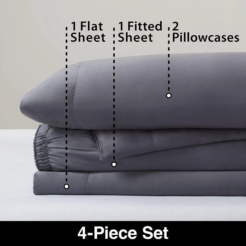 Allswell 300 Thread Count Soft & Silky 4-Piece Viscose from Bamboo Sateen Sheet Set, Queen Sheet Set