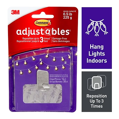 Command® Adjustables™ Repositionable Clips 17840CLR-14EF, 0.5 lb, 14 Clips, 30 Strips