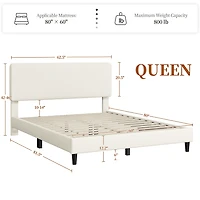 Fullfurnique Cadre de Lit Capitonné avec Tête de Lit Réglable et Lattes en Bois, Queen, Beige