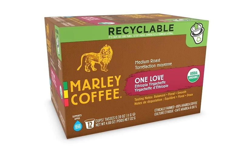Café Yirgacheffe d'Éthiopie à la torréfaction moyenne One Love de Marley