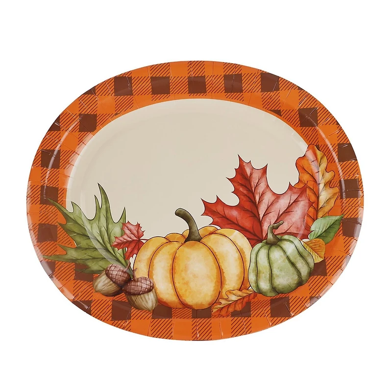 Way to celebrate! Thanksgiving Oval Pumpkins and Fall Leaf Paper Plates, 12.6" x 10.3", 8ct