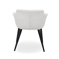 Chaise de salle à manger Bucket – Revêtement en tissu Dove élégant avec un design Bucket confortable et des pieds en métal noir, parfait pour les salles à manger ou les espaces d'accentuation