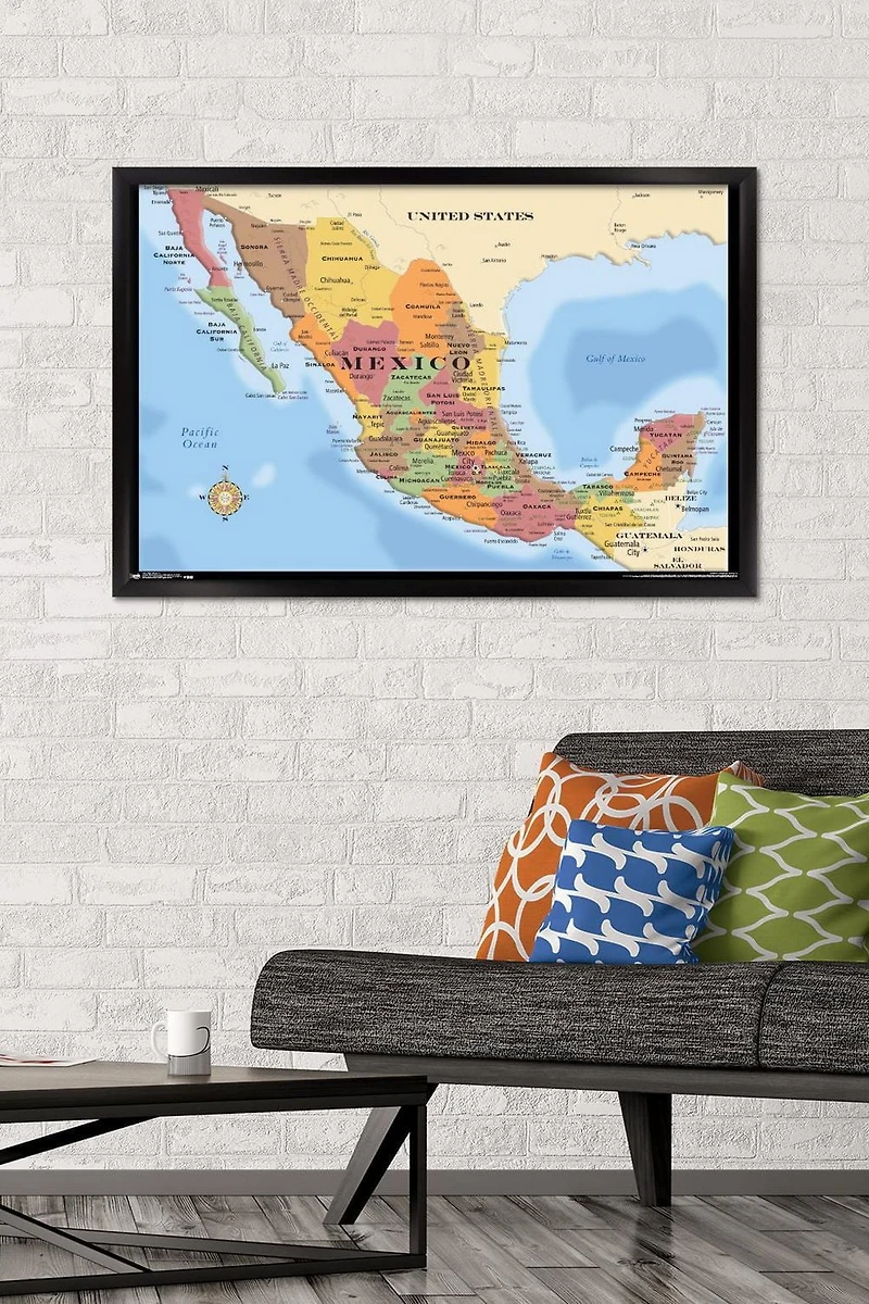 Map - Mexico Wall Poster, 22.375" x 34" Framed