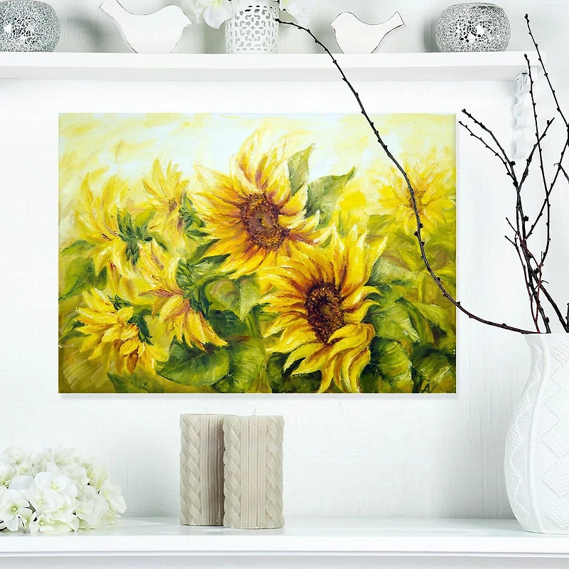 Designart Bright Yellow Sunny Sunflowers Canvas Wall Art