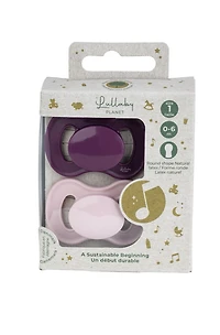 Lullaby Planet Pacifiers 2 Pack | Adorable Round Latex Design | Functional Fashionable & Comfortable Design | Rose Quartz & Elderberry | 0-6 Months