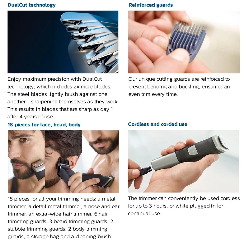 Philips Multigroomer Series 5000 Cordless with 17 Trimming Accessories and Storage Bag, MG5750/18, All-in-One Trimmer