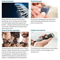 Philips Multigroomer Series 5000 Cordless with 17 Trimming Accessories and Storage Bag, MG5750/18, All-in-One Trimmer
