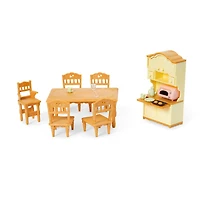 Calico Critters Dining Room Set, Dollhouse Furniture and Accessories