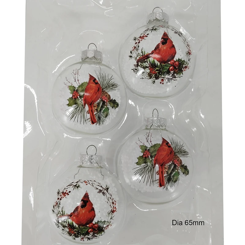 Holiday Time Dia 65mm 4Ct Cardinal Glass Ornament