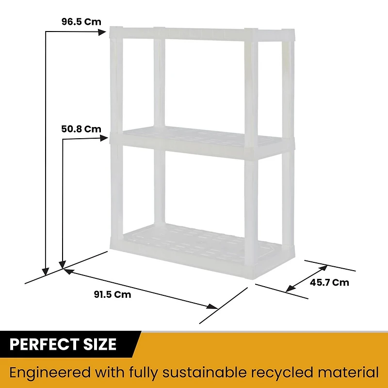 Hyper Tough Plastic Shelf 3-Tier 39"H x 14"D x 30"W 2-Pack White-300 lb Total Capacity