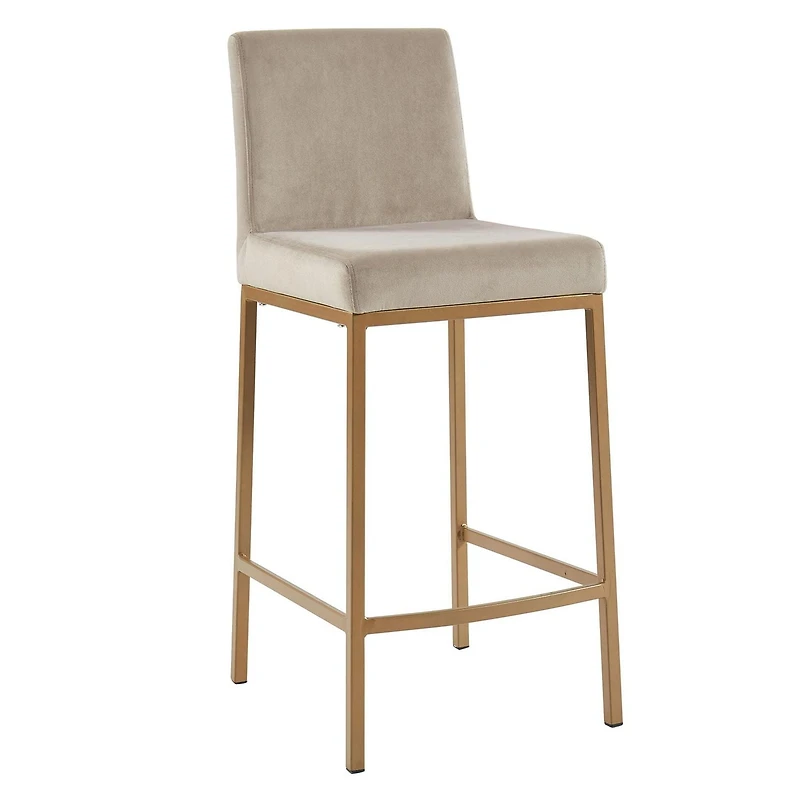 Contemporaine Velours et Métal Tabouret de Comptoir, 26 Po, Jeu de 2 - Beige et Or Vieilli