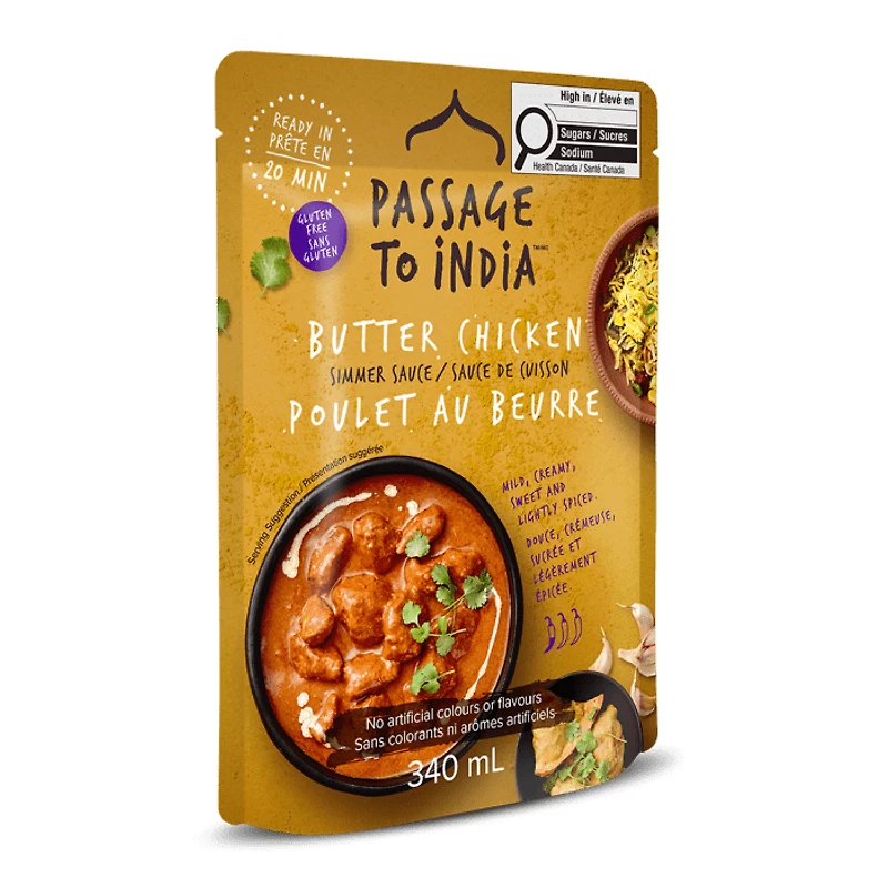 Passage Foods, Passage to India, Sauce Mijotée Poulet au Beurre, 340 ml Délicieux curry indien authentique en 20 minutes