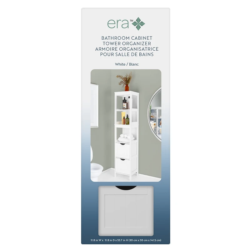Era Colonna Storage Tower Organizer, White, Tall, 11.75x55.75in, Storage Tower