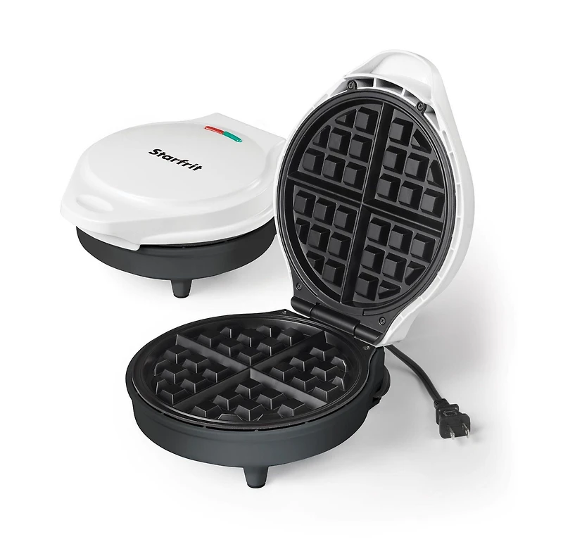 Starfrit Electric Waffle Maker - 7" Ceramic Non-Stick Cooking Surface - Scratch Resistant - 900W - White, CERAMIC WAFFLE MAKER