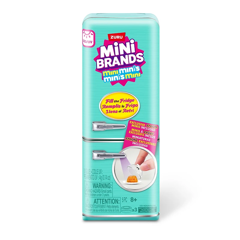 Mini Brands Fill The Fridge Jeu avec lumière UV de ZURU, Objets de collection, bricoleur, Jeu en résine, Recette exclusive, NON comestible, 8 ans et plus