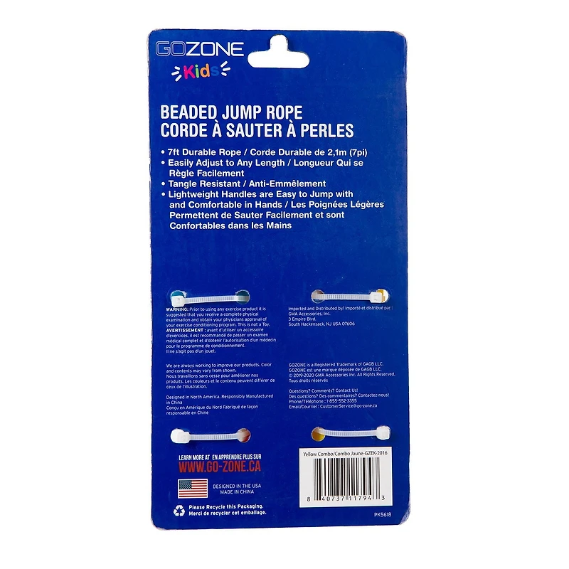 GoZone Kids 7ft Beaded Jump Rope – Yellow/Blue/Red