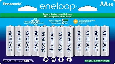 Panasonic Eneloop Piles rechargeables pré-chargées AA 2100 cycles Ni-MH, (Paquet de de 16)