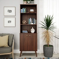 Prepac Milo Mid-Century Modern 2-Door Bookcase with Adjustable Shelves, White