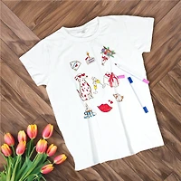 CRAFTEE, T-shirt, col rond, femmes, blanc, Taille L, 100 % coton, tour de poitrine 50,8cm (20po), longueur 68,58cm (27po), teinture nouée, peinture du tissu