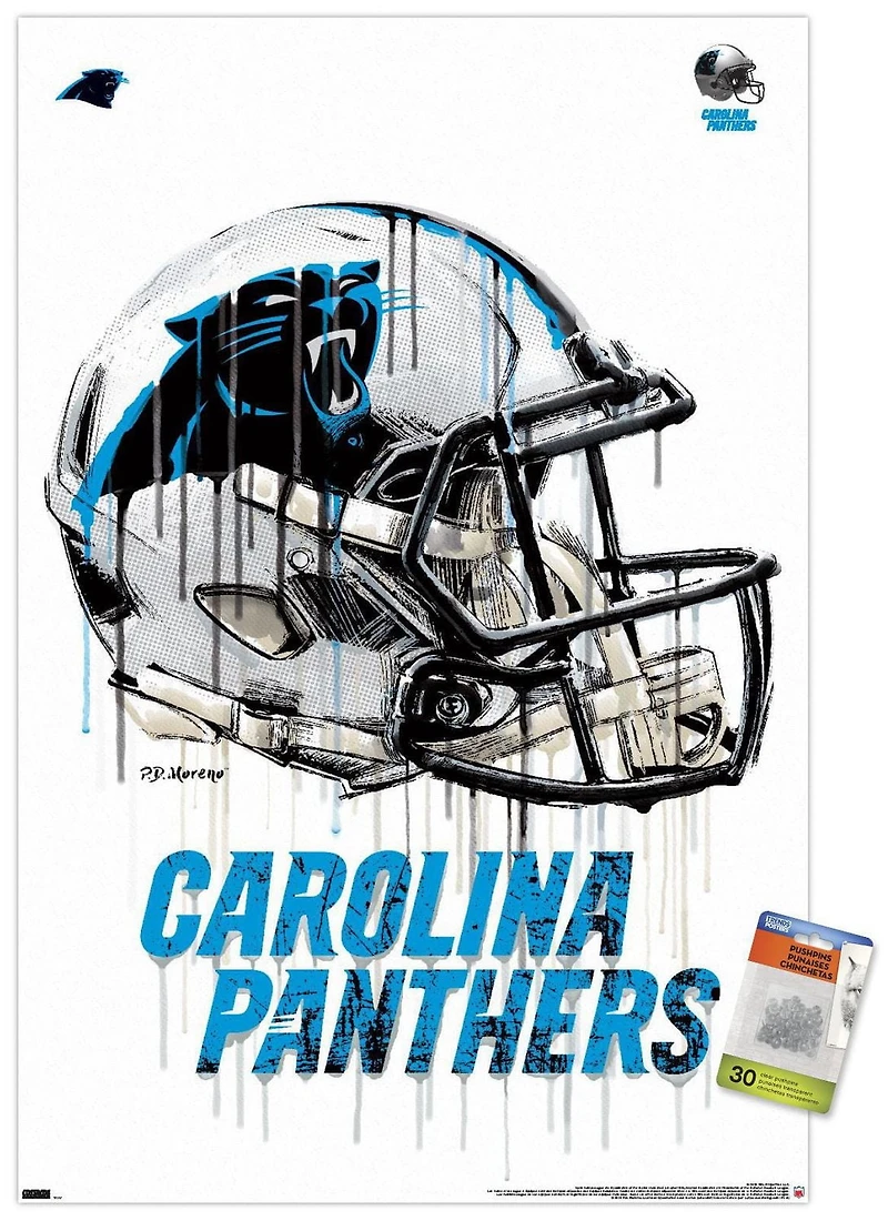 NFL Carolina Panthers - Drip Helmet 20 Wall Poster, 22.375" x 34" Framed