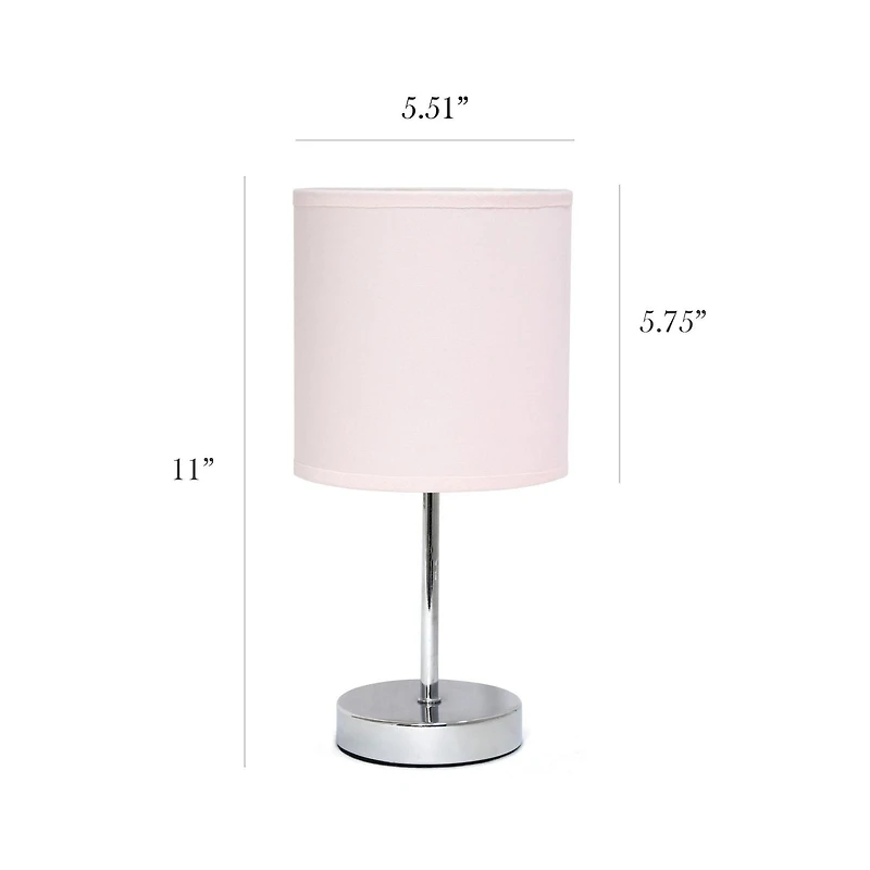 Simples Conceptions Mini lampe de table de base chromée avec abat-jour en tissu, rose fard