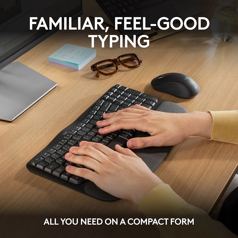 Logitech MK670 Combo, clavier Wave Keys ergonomique sans fil avec souris sans fil Signature M550 L - Graphite