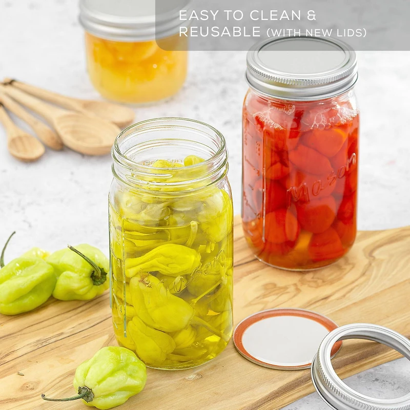 Regular Mason Jars with Airtight Lids, Labels and Measures - 16 oz - Set of 6