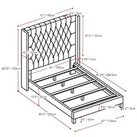 CorLiving Fairfield Upholstered Adult Queen Bed Frame with Tufted and Winged Headboard - Box Spring Required