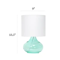 Simple Designs Glass Raindrop Table Lamp with Fabric Shade, Aqua with White Shade