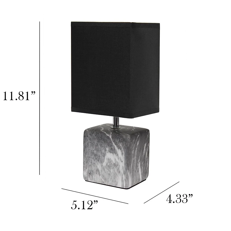 Simple Designs Petite lampe de table en céramique marbrée avec abat-jour en tissu