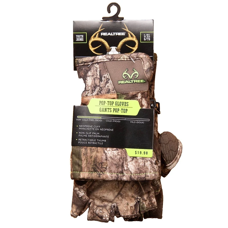 Realtree APX Youth Pop Top Gloves, Sizes M - L/XL