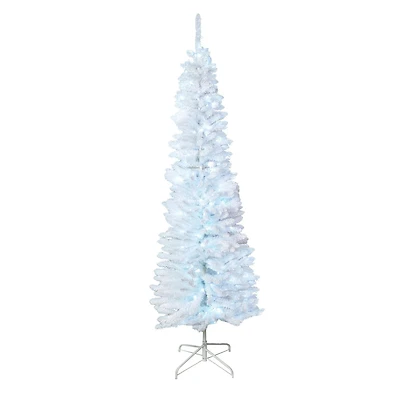 Arbre mince blanc prééclairé de 7 pi, 200 lumières led blanc pur de 5 mm, multifonction et minuterie, 600 pointes