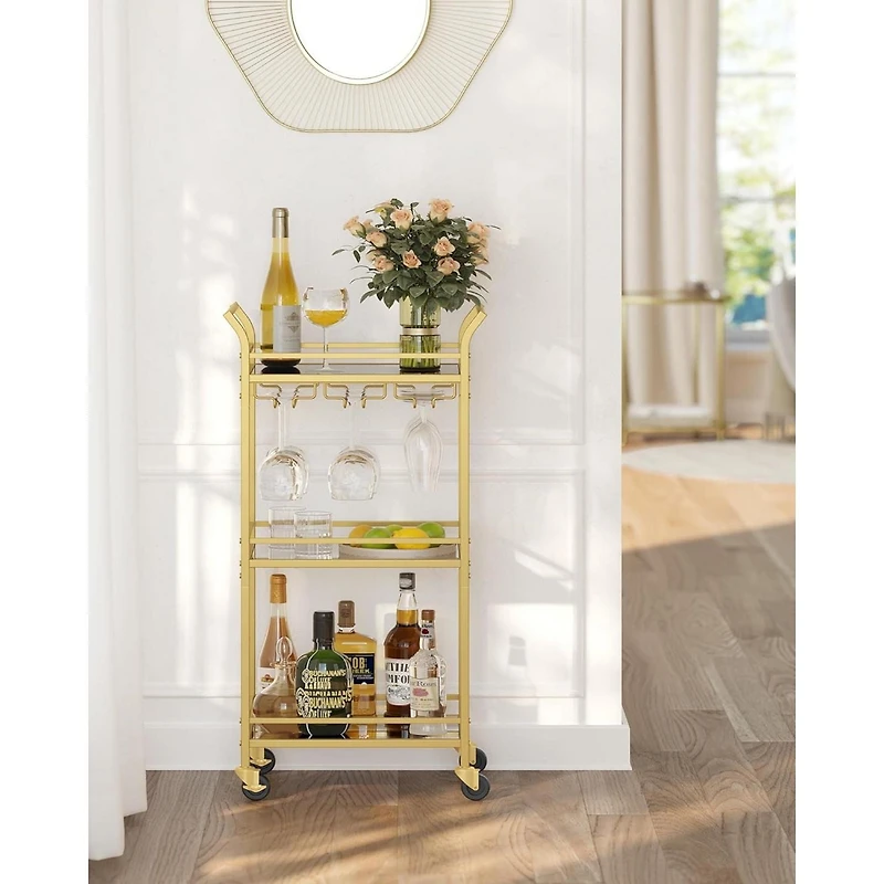 Boutique Home Tempered Glass Gold Bar Serving Cart